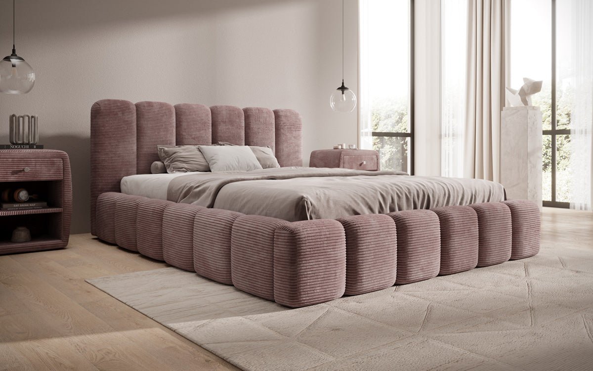 Designert Polsterbett Tevara a Cord mat Stauplaz