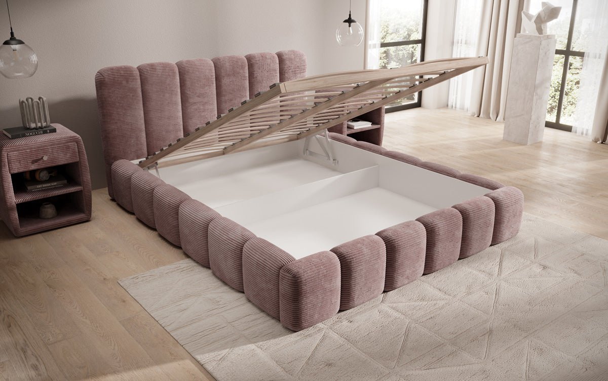 Designert Polsterbett Tevara a Cord mat Stauplaz