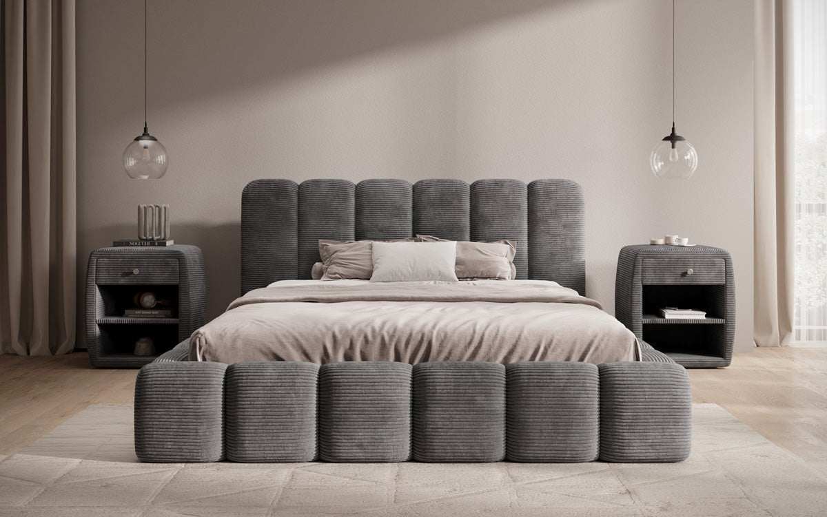 Designert Polsterbett Tevara a Cord mat Stauplaz