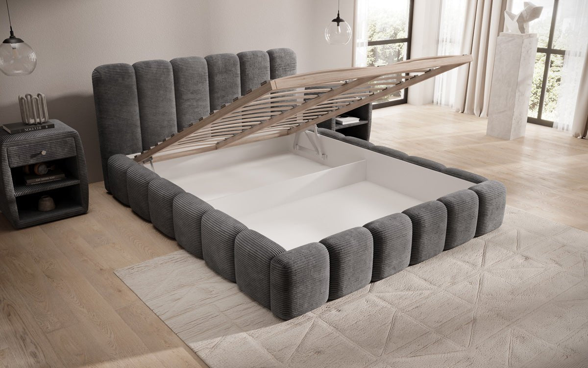 Designert Polsterbett Tevara a Cord mat Stauplaz