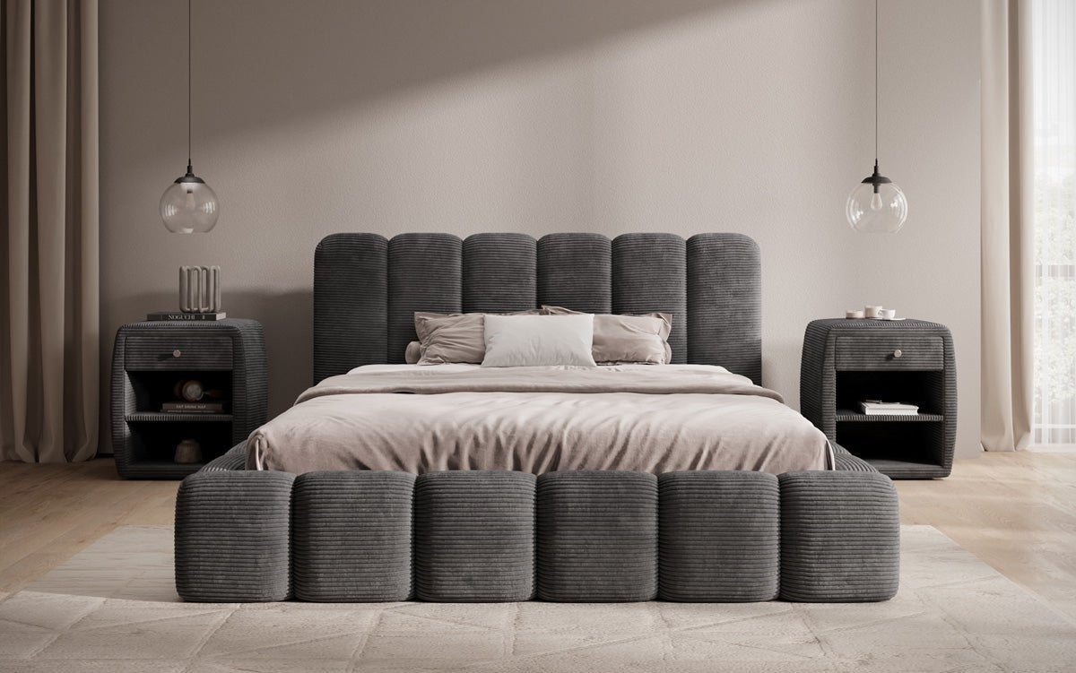 Designert Polsterbett Tevara a Cord mat Stauplaz