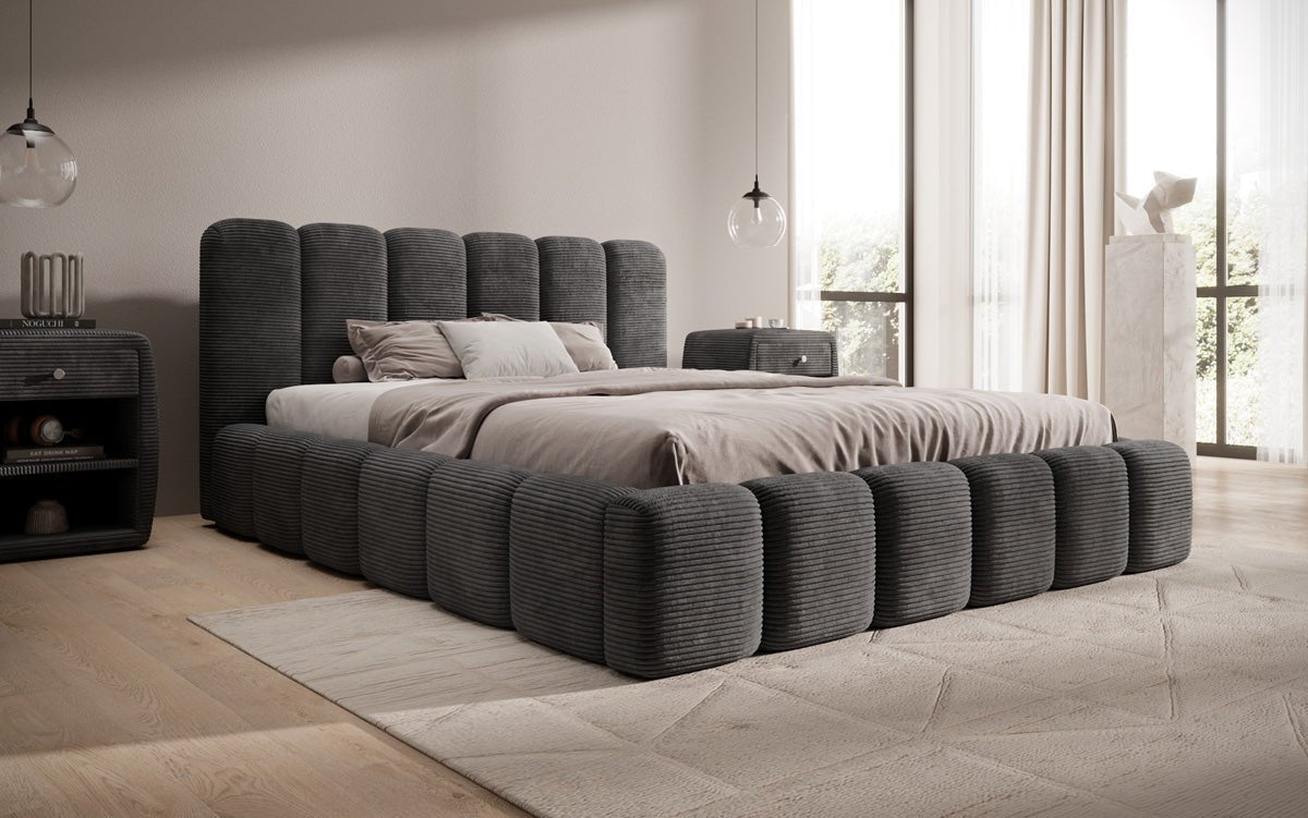 Designert Polsterbett Tevara a Cord mat Stauplaz