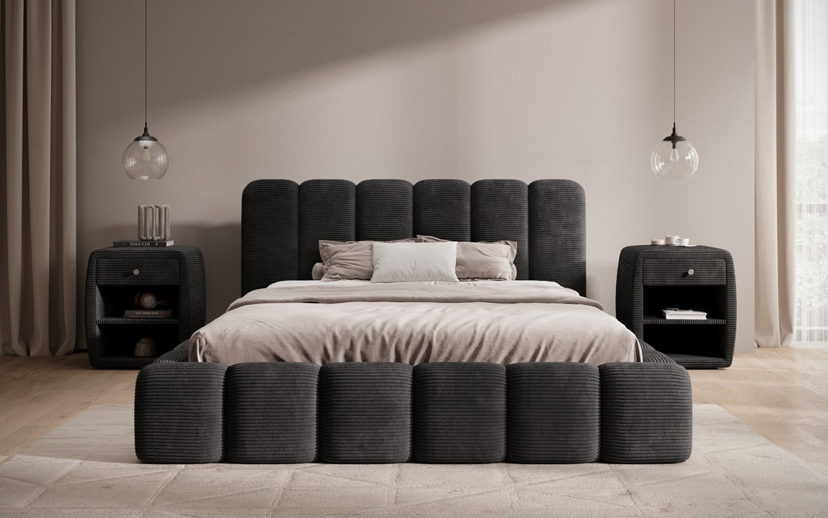Designert Polsterbett Tevara a Cord mat Stauplaz