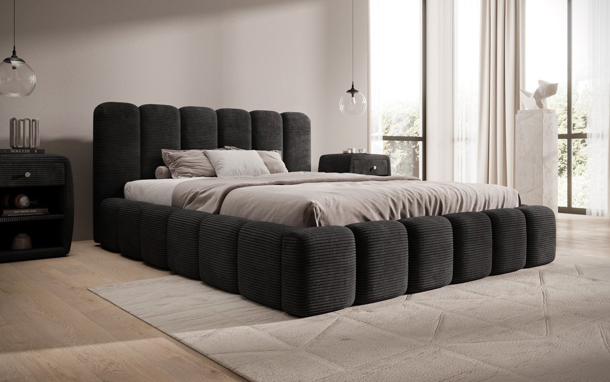 Designert Polsterbett Tevara a Cord mat Stauplaz