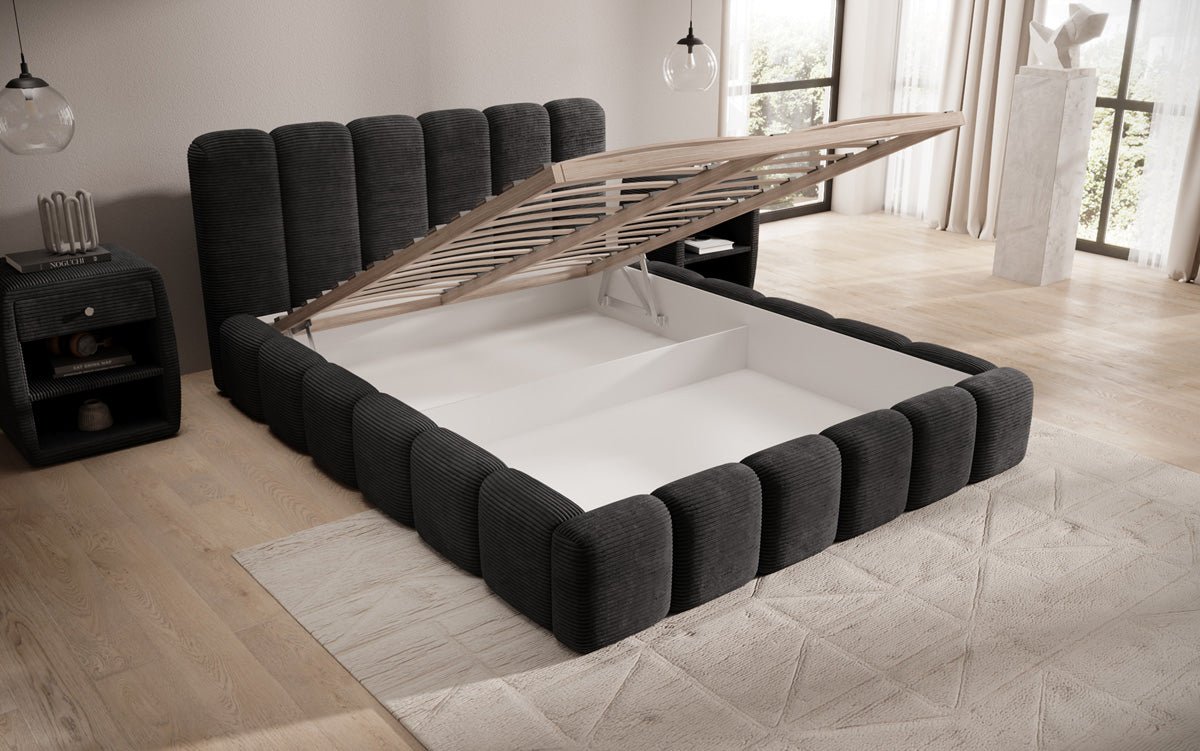 Designert Polsterbett Tevara a Cord mat Stauplaz