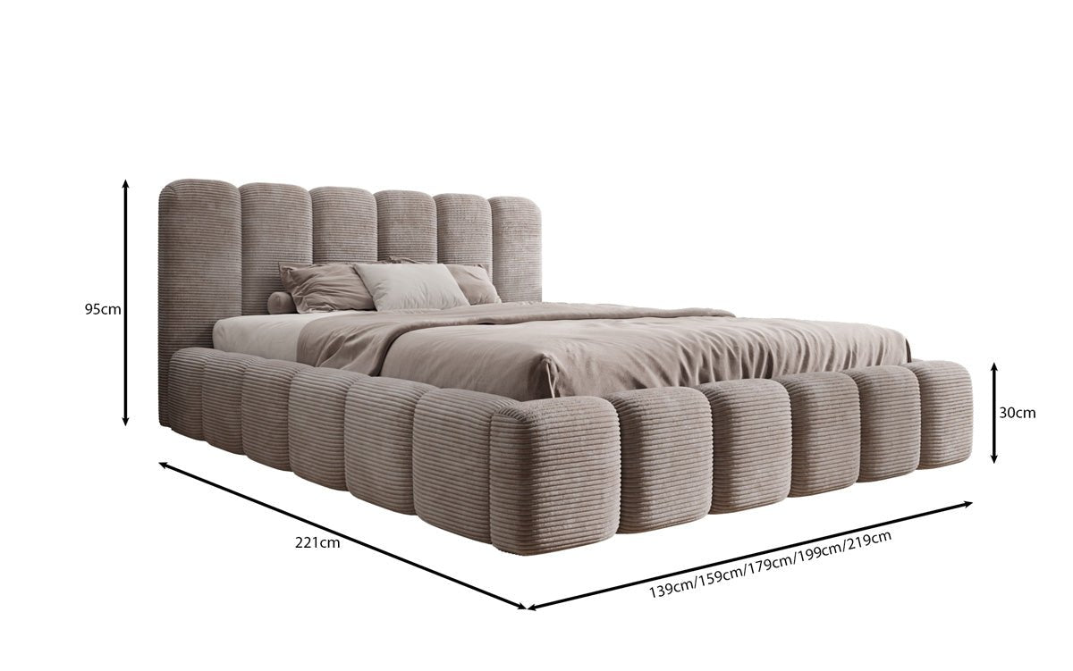 Designert Polsterbett Tevara a Cord mat Stauplaz
