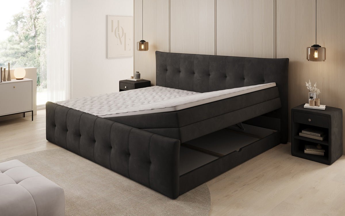Famillje Boxspringbett Valenza – 220/240x200 mat Späicherplaz a Samt