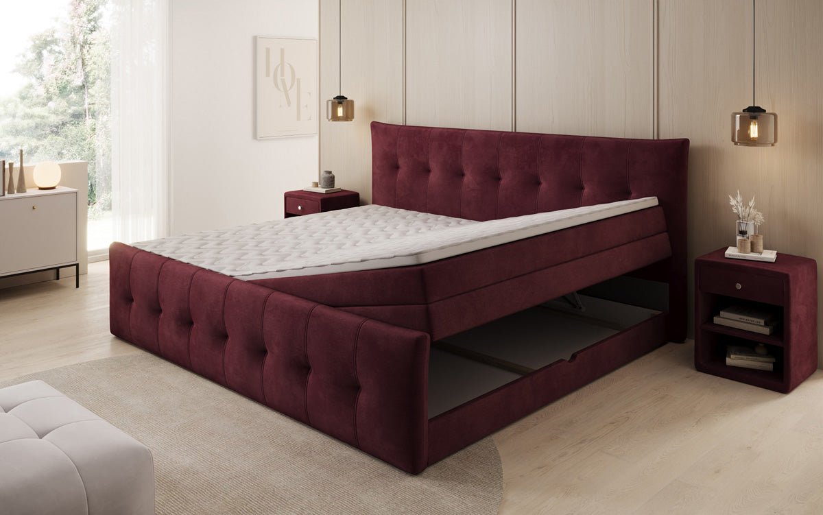 Famillje Boxspringbett Valenza – 220/240x200 mat Späicherplaz a Samt