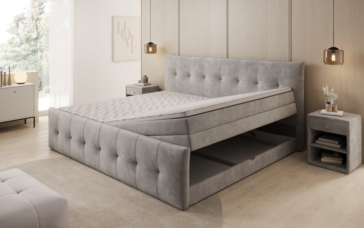 Famillje Boxspringbett Valenza – 220/240x200 mat Späicherplaz a Samt