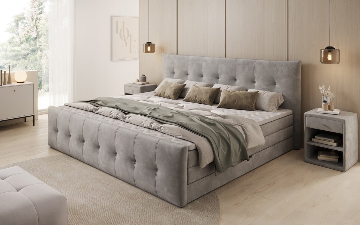 Famillje Boxspringbett Valenza – 220/240x200 mat Späicherplaz a Samt