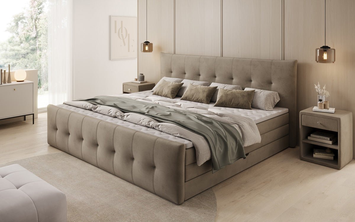Famillje Boxspringbett Valenza – 220/240x200 mat Späicherplaz a Samt