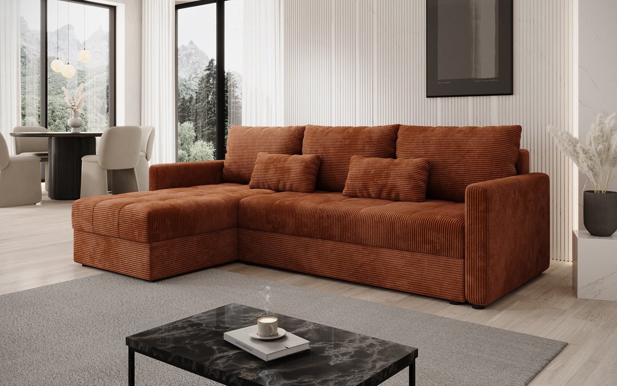 Designersofas Roma aus Cord mat Schloof- a Klappfunktioun