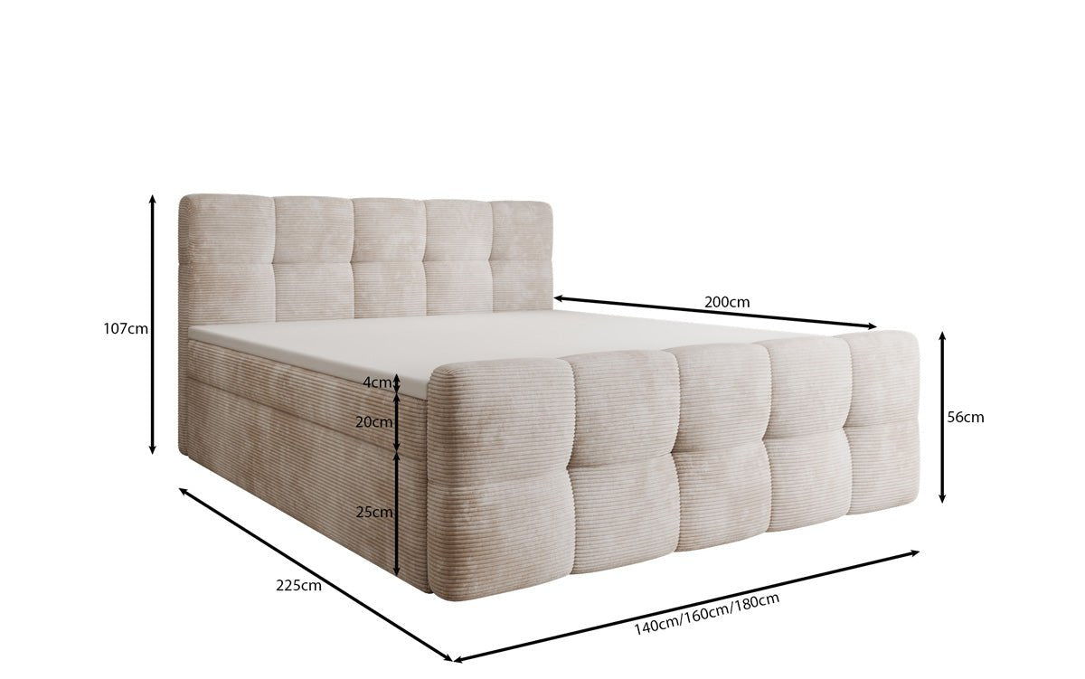 Lit boxspring Cozy en côtelé avec espace de rangement