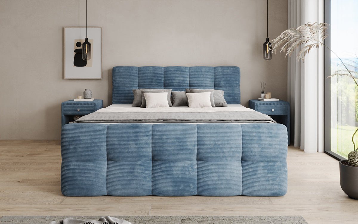 Lit boxspring Cozy en côtelé avec espace de rangement