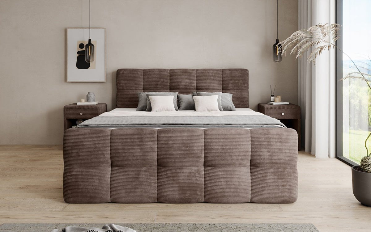Lit boxspring Cozy en côtelé avec espace de rangement