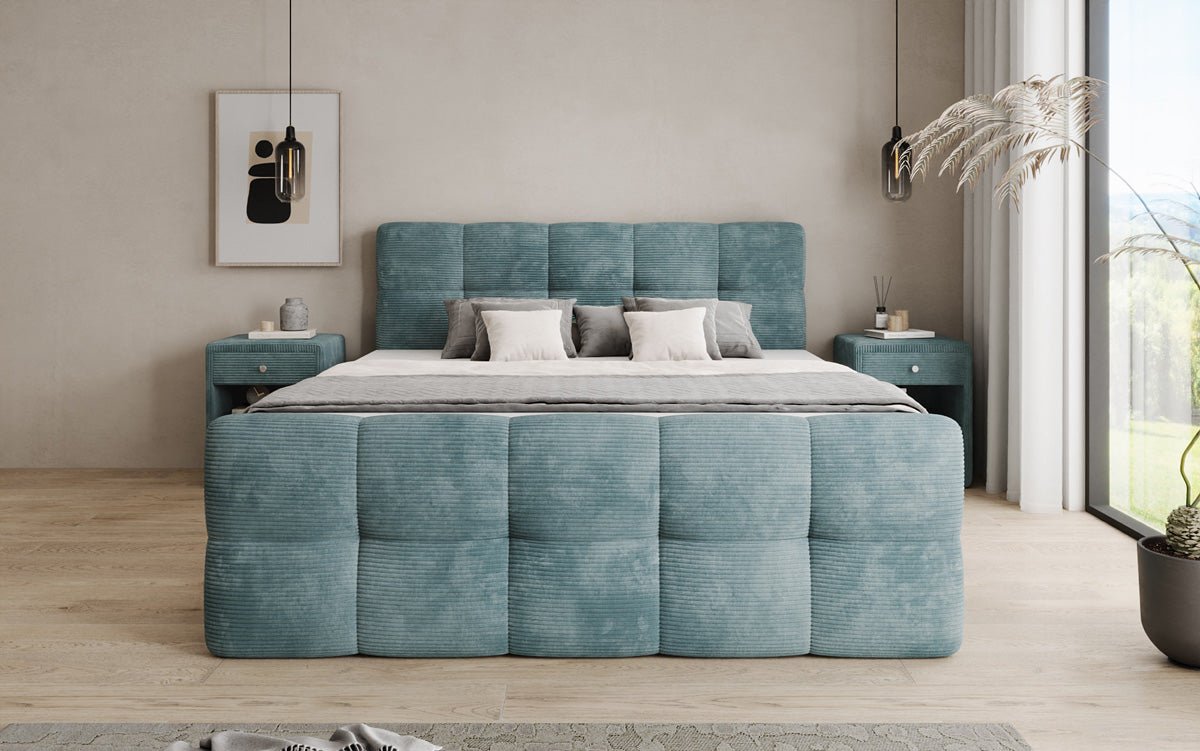Lit boxspring Cozy en côtelé avec espace de rangement