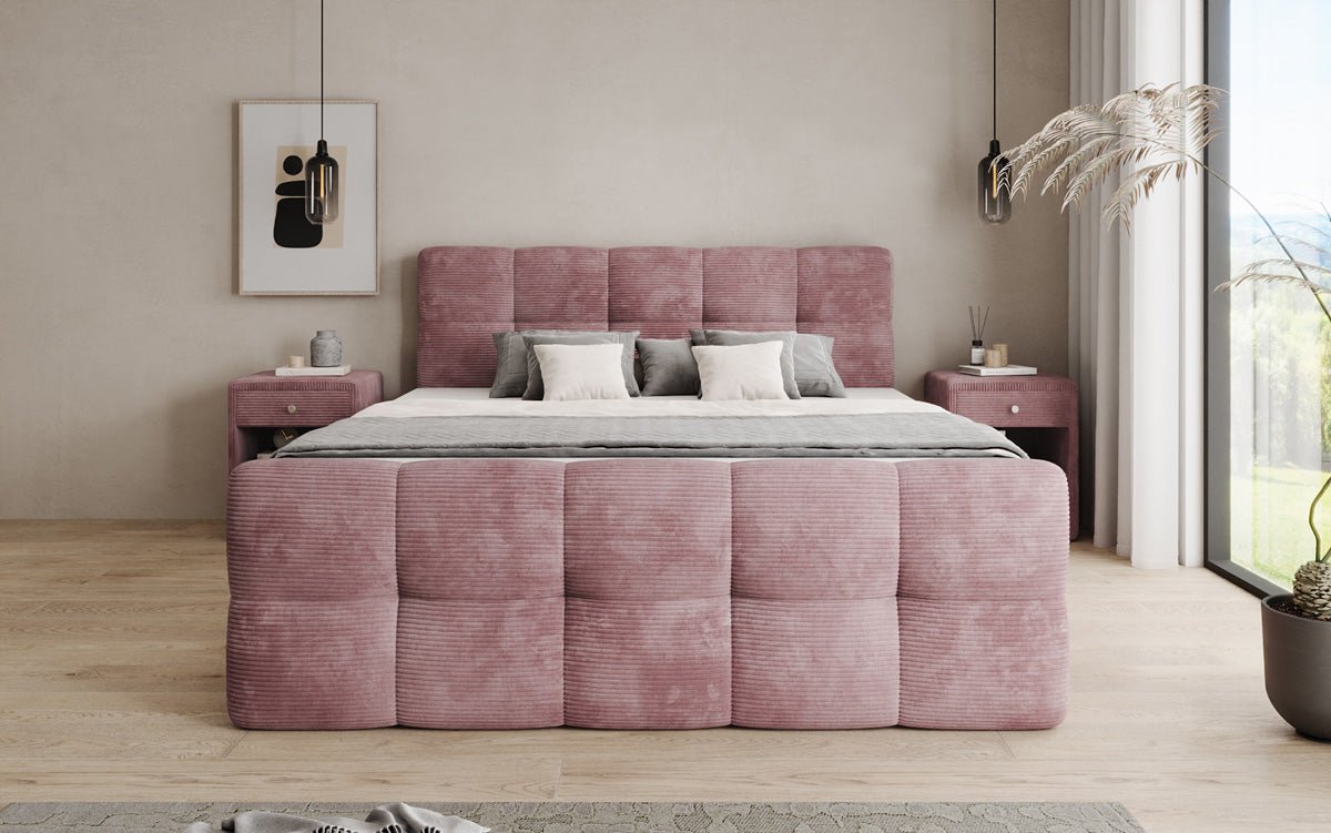 Lit boxspring Cozy en côtelé avec espace de rangement