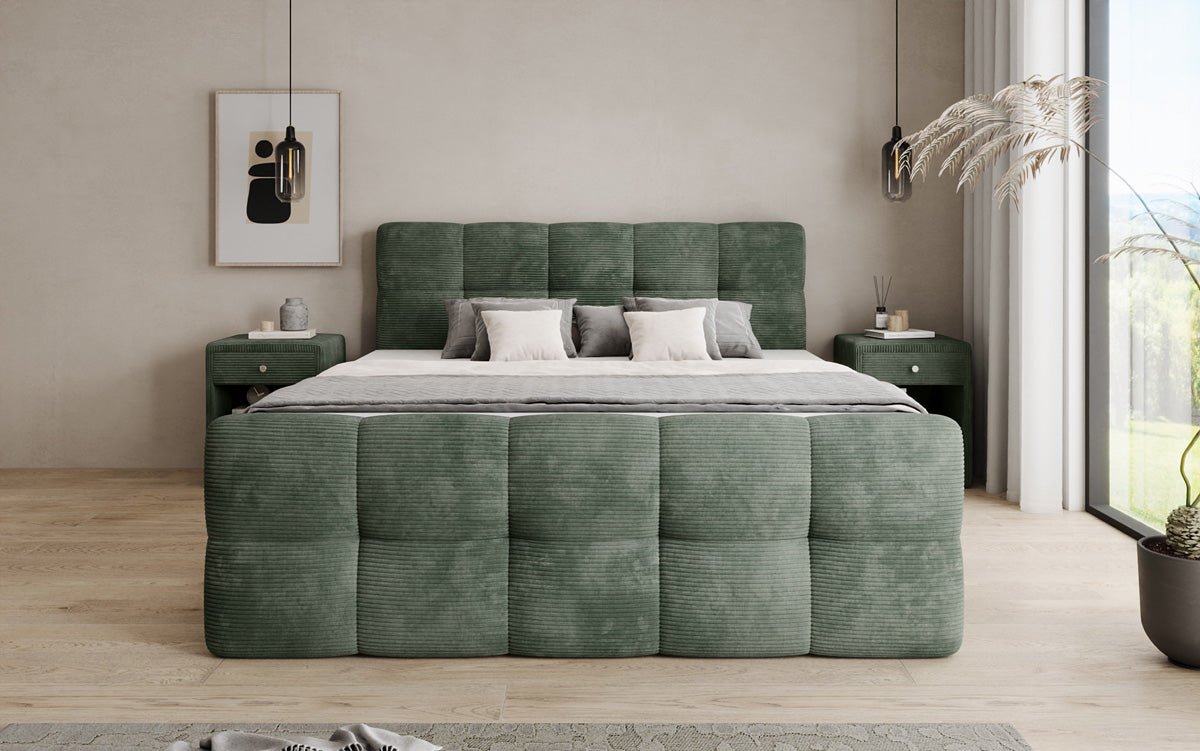 Lit boxspring Cozy en côtelé avec espace de rangement