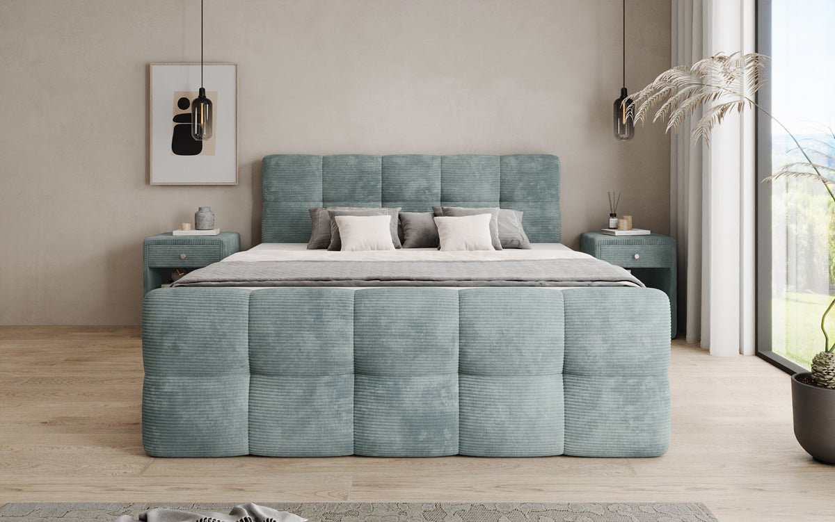 Lit boxspring Cozy en côtelé avec espace de rangement
