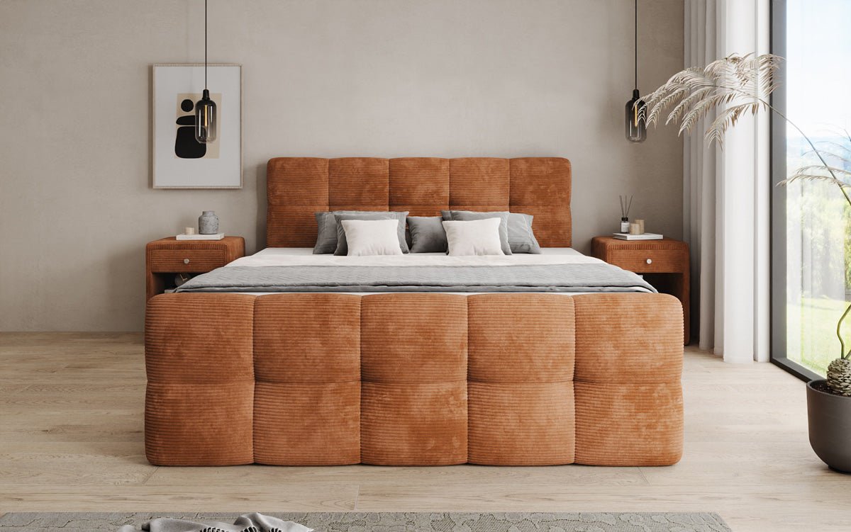 Lit boxspring Cozy en côtelé avec espace de rangement