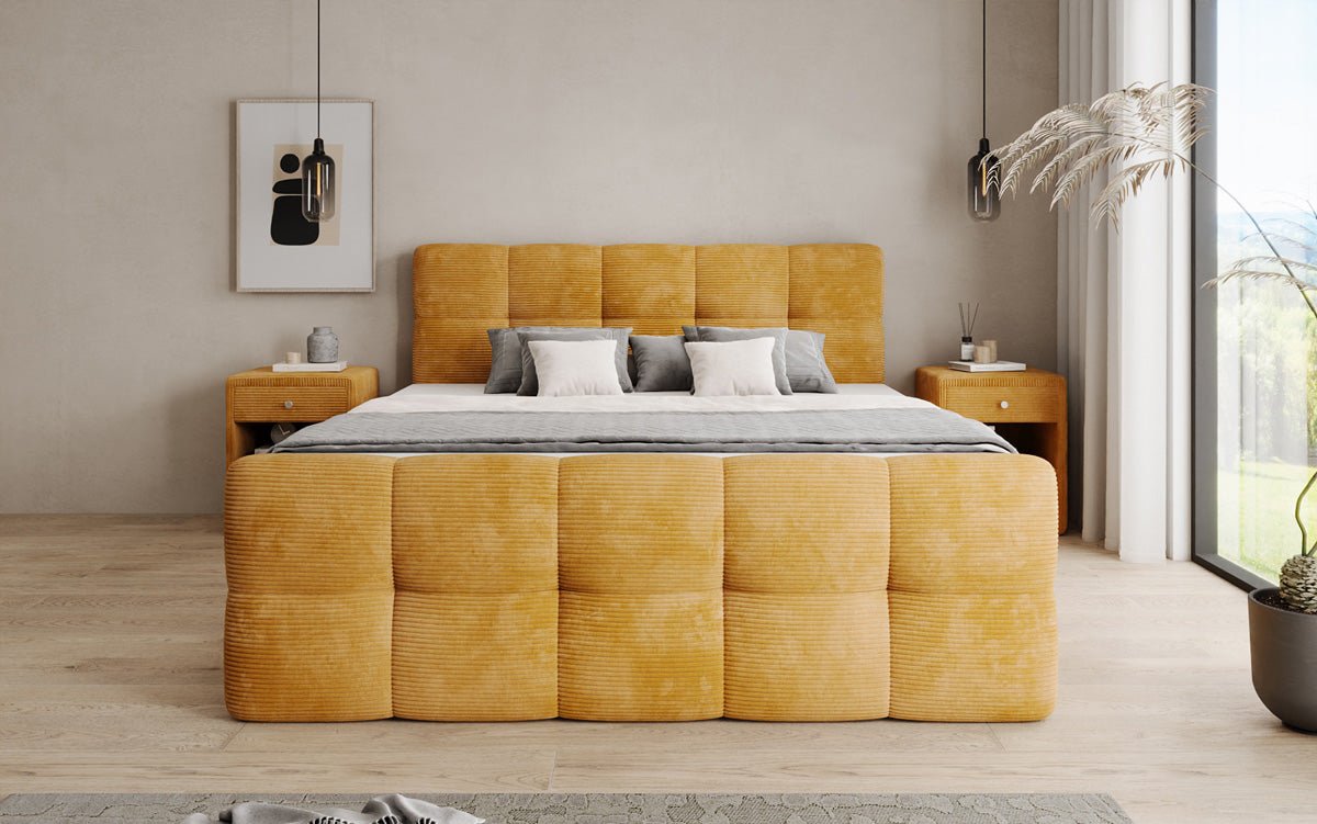 Lit boxspring Cozy en côtelé avec espace de rangement