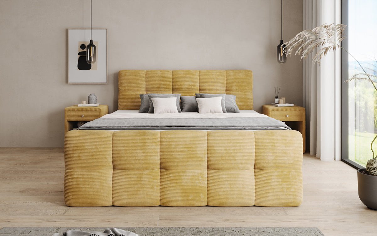 Lit boxspring Cozy en côtelé avec espace de rangement