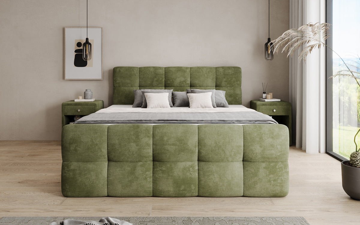 Lit boxspring Cozy en côtelé avec espace de rangement