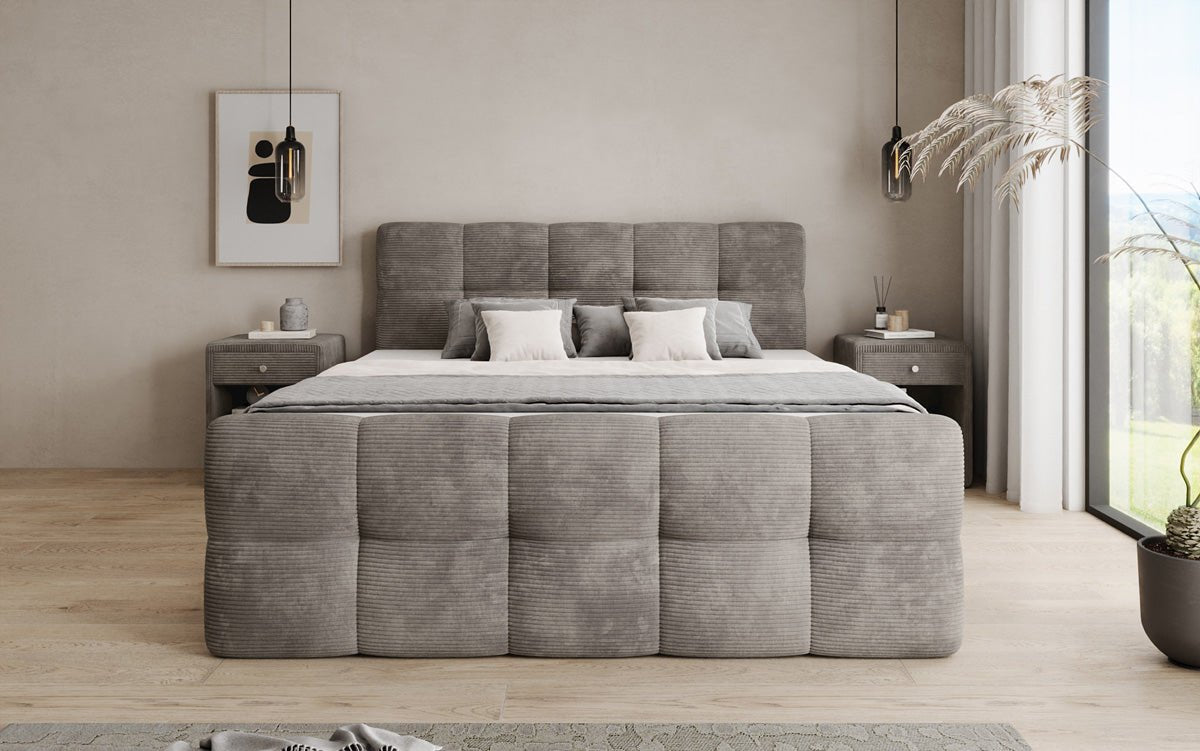 Lit boxspring Cozy en côtelé avec espace de rangement