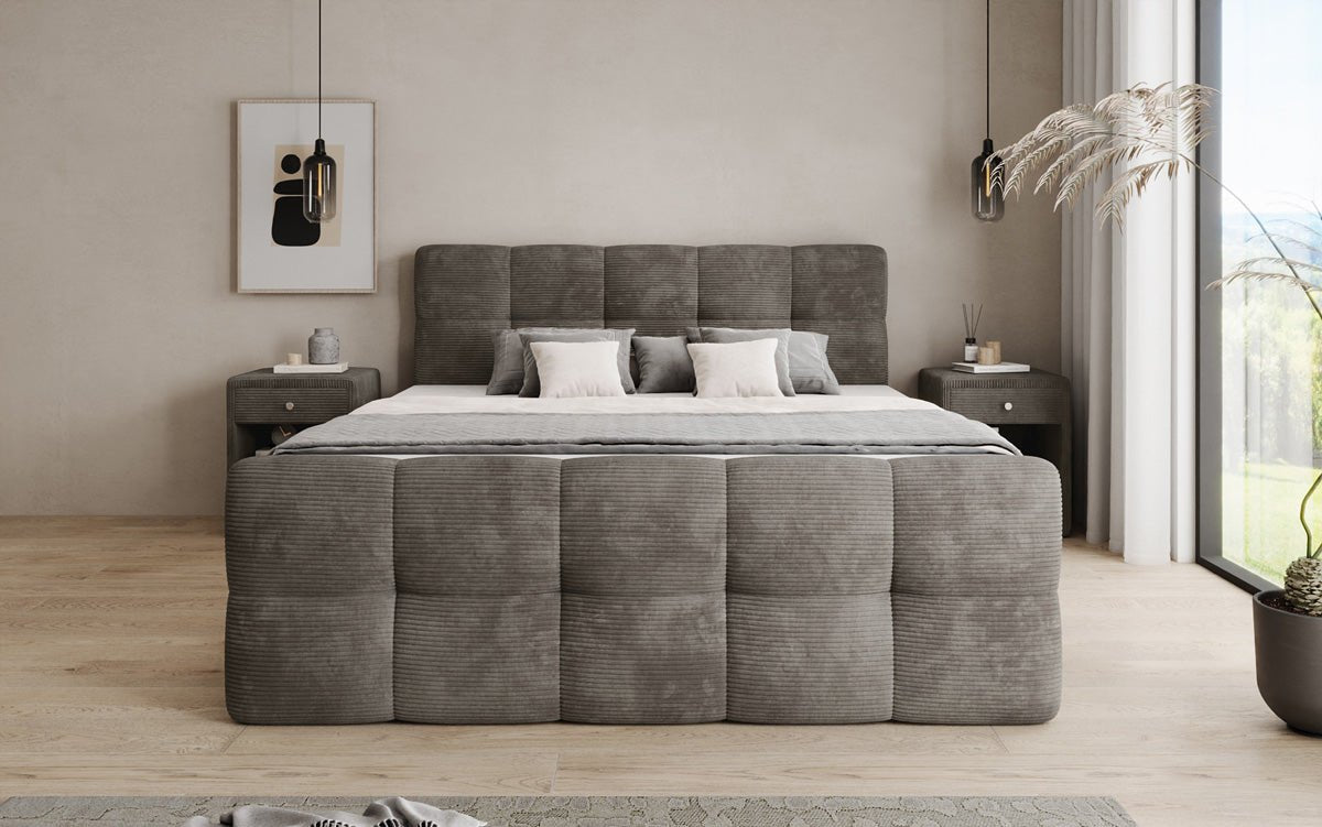Lit boxspring Cozy en côtelé avec espace de rangement