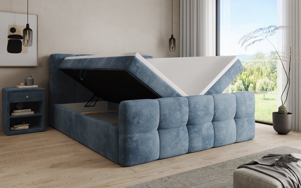 Lit boxspring Cozy en côtelé avec espace de rangement