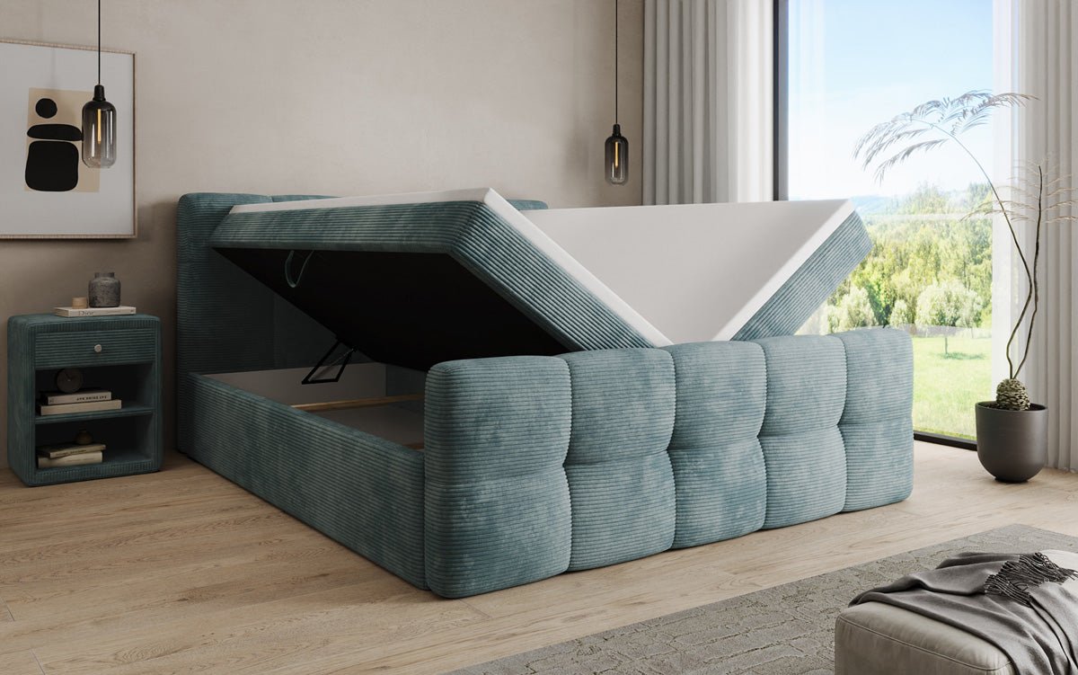 Lit boxspring Cozy en côtelé avec espace de rangement