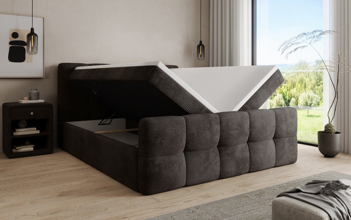 Lit boxspring Cozy en côtelé avec espace de rangement