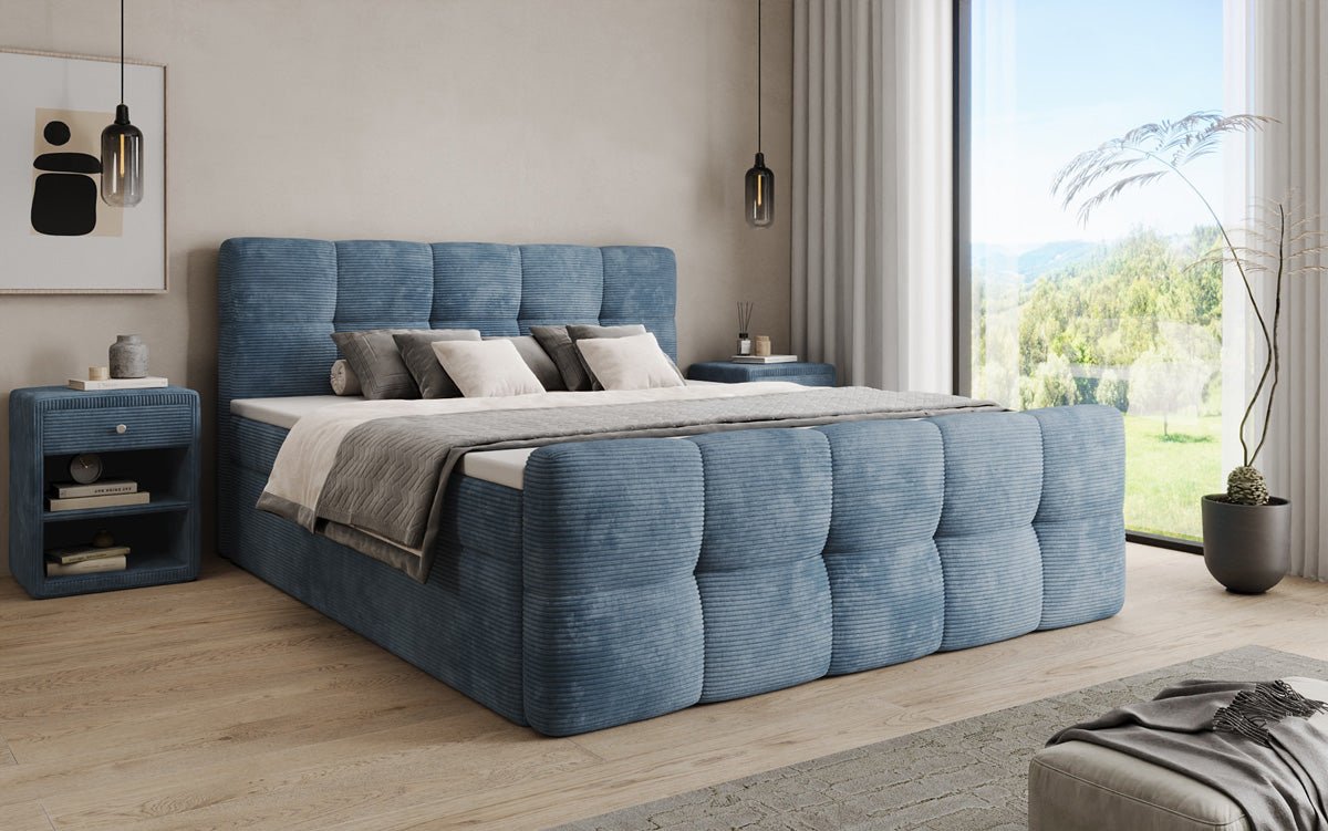 Lit boxspring Cozy en côtelé avec espace de rangement
