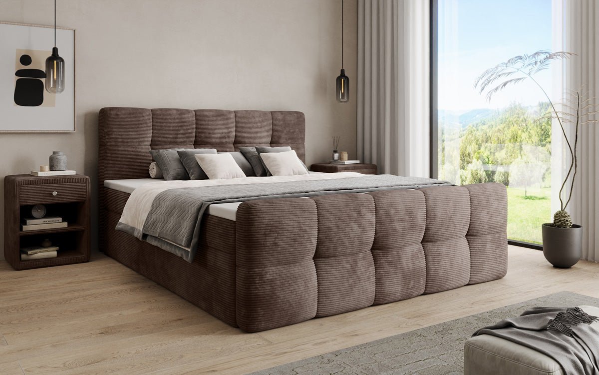 Lit boxspring Cozy en côtelé avec espace de rangement