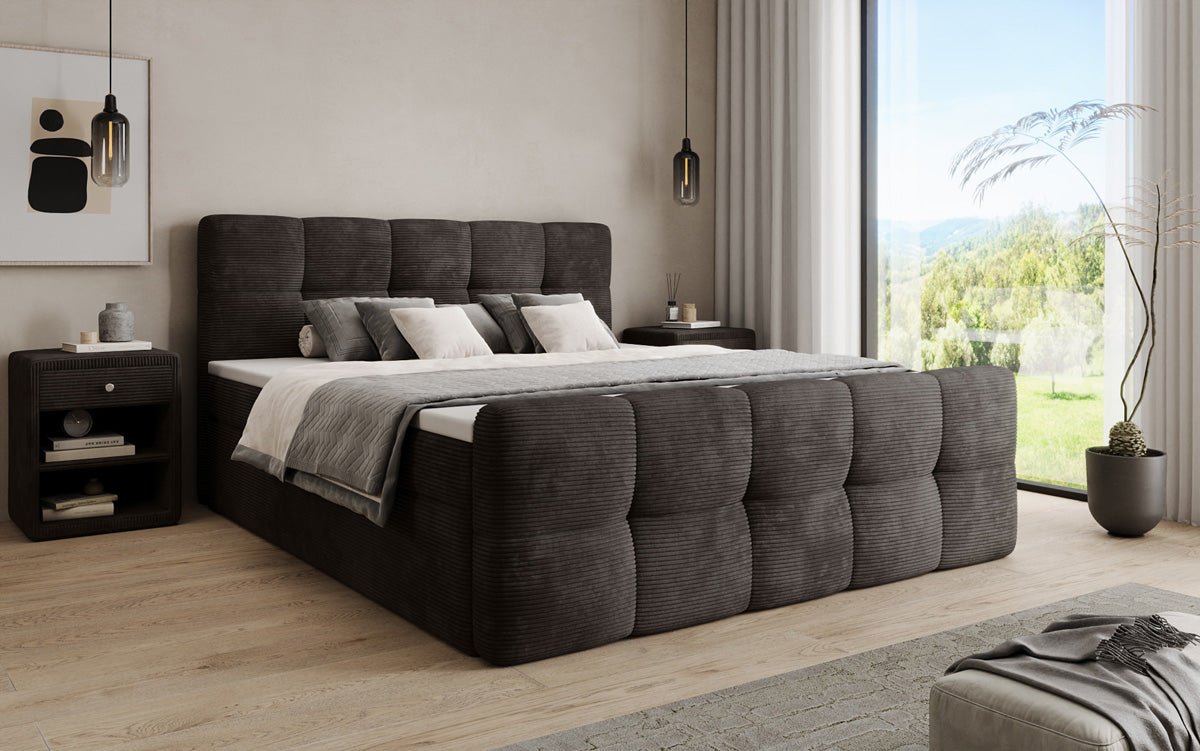 Lit boxspring Cozy en côtelé avec espace de rangement