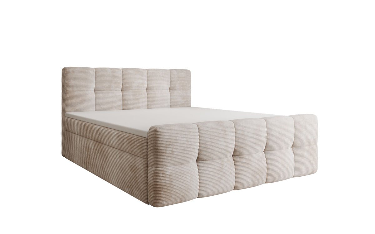 Lit boxspring Cozy en côtelé avec espace de rangement