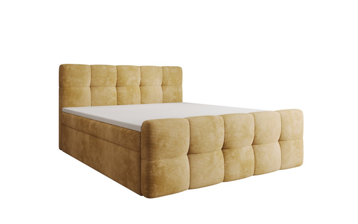 Lit boxspring Cozy en côtelé avec espace de rangement