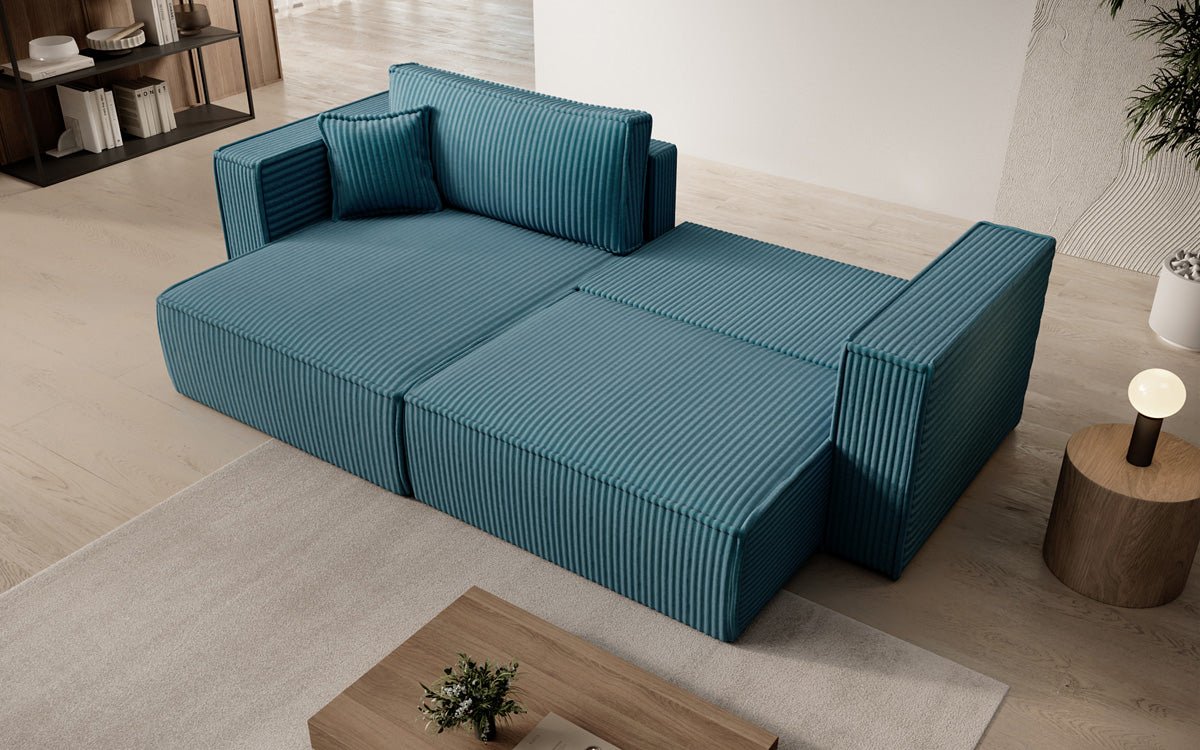 Designer Sofa Paris in breitem Cord mit Schlaf- und Klappfunktion