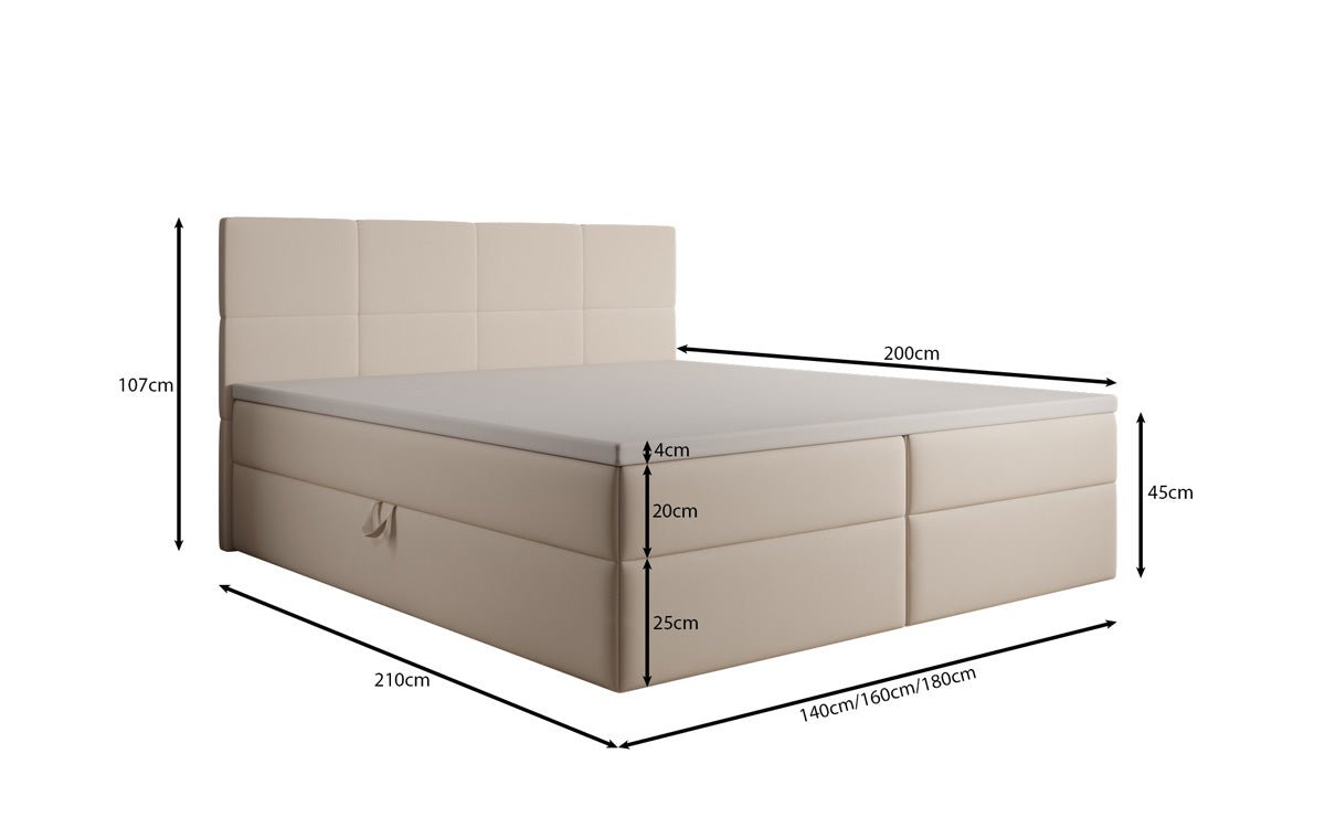 Lit boxspring Levi en tissu avec rangement