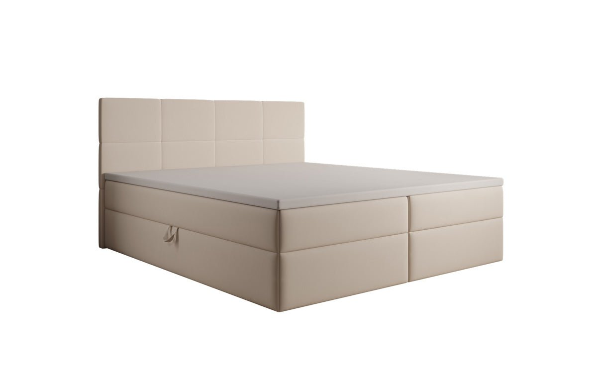 Lit boxspring Levi en tissu avec rangement