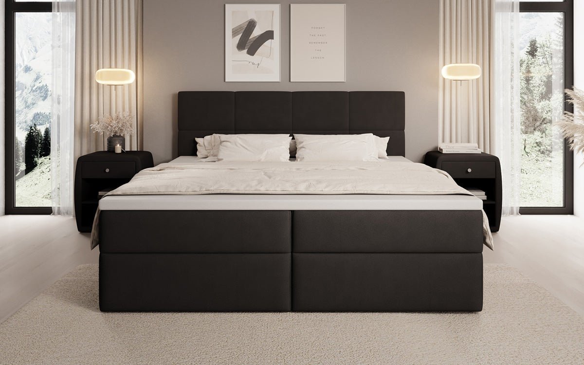 Lit boxspring Levi en tissu avec rangement