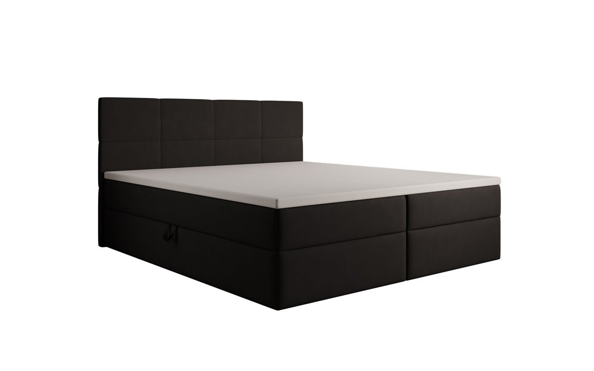 Lit boxspring Levi en tissu avec rangement