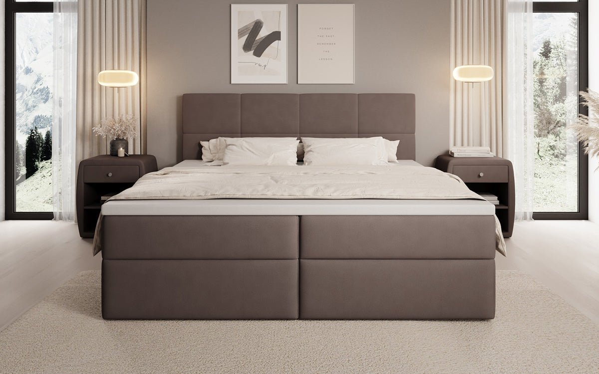 Lit boxspring Levi en tissu avec rangement