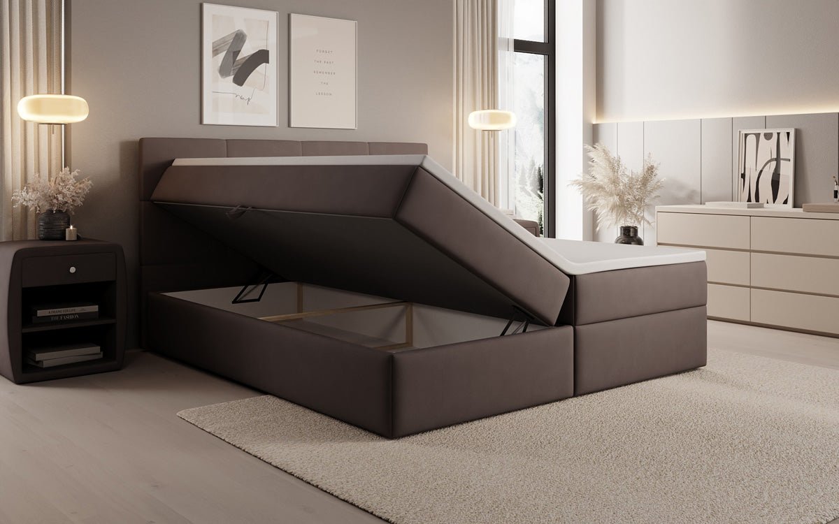 Lit boxspring Levi en tissu avec rangement