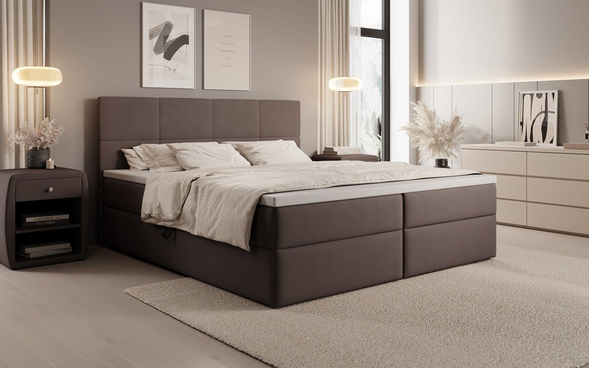 Lit boxspring Levi en tissu avec rangement