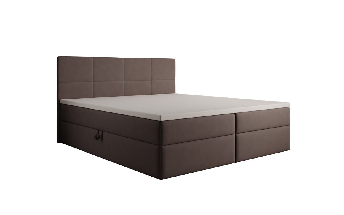 Lit boxspring Levi en tissu avec rangement