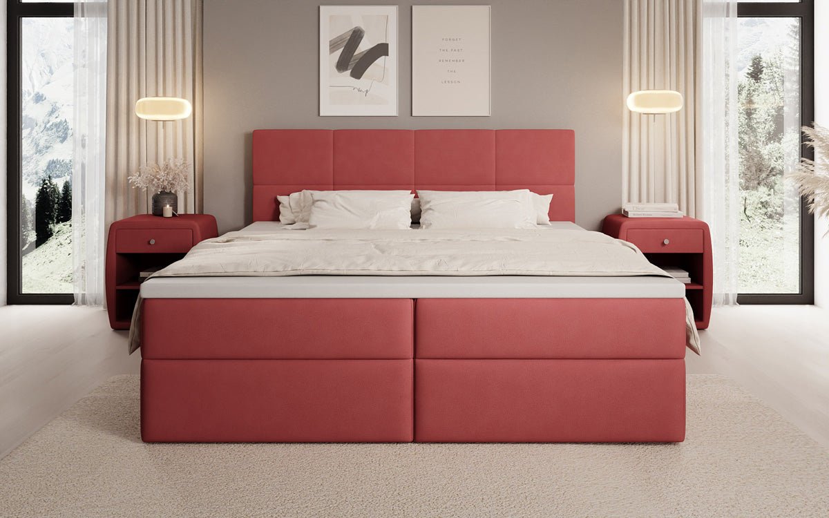 Lit boxspring Levi en tissu avec rangement