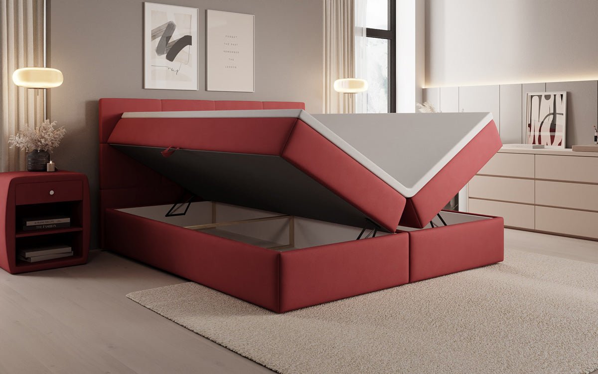 Lit boxspring Levi en tissu avec rangement