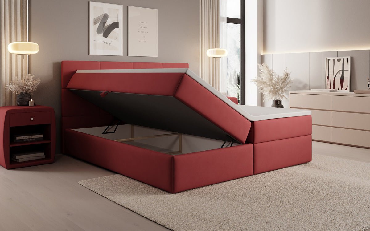 Lit boxspring Levi en tissu avec rangement