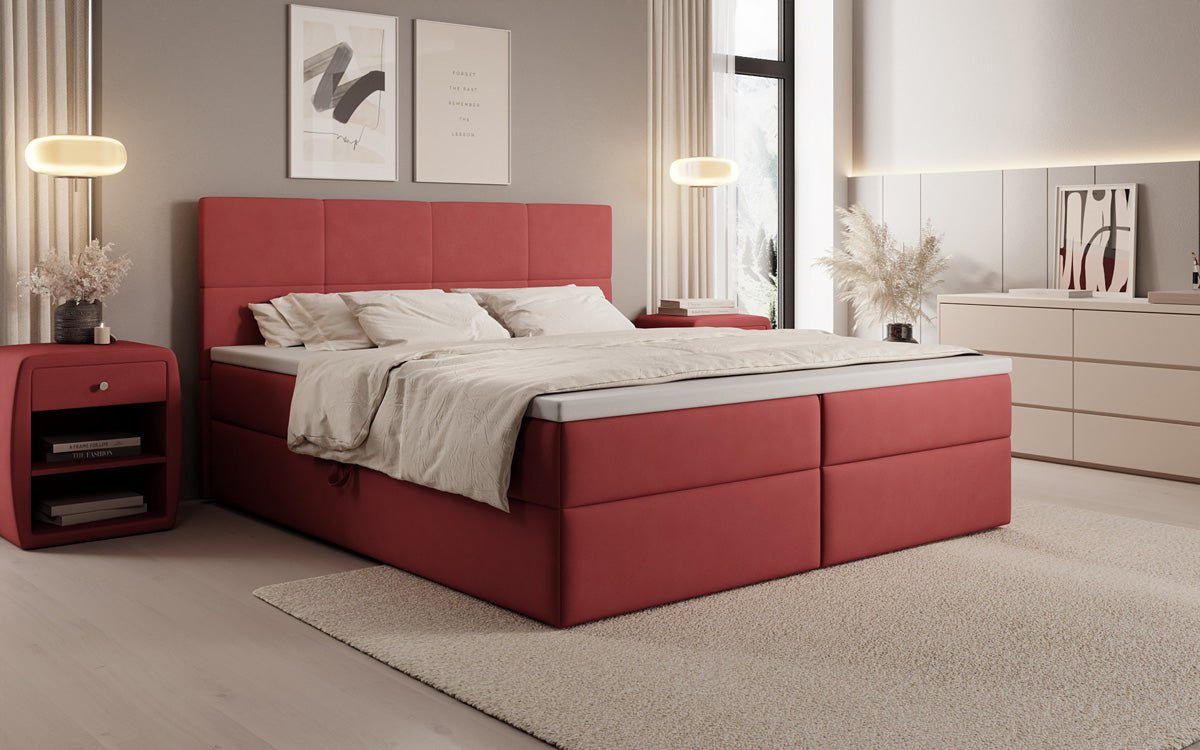 Lit boxspring Levi en tissu avec rangement